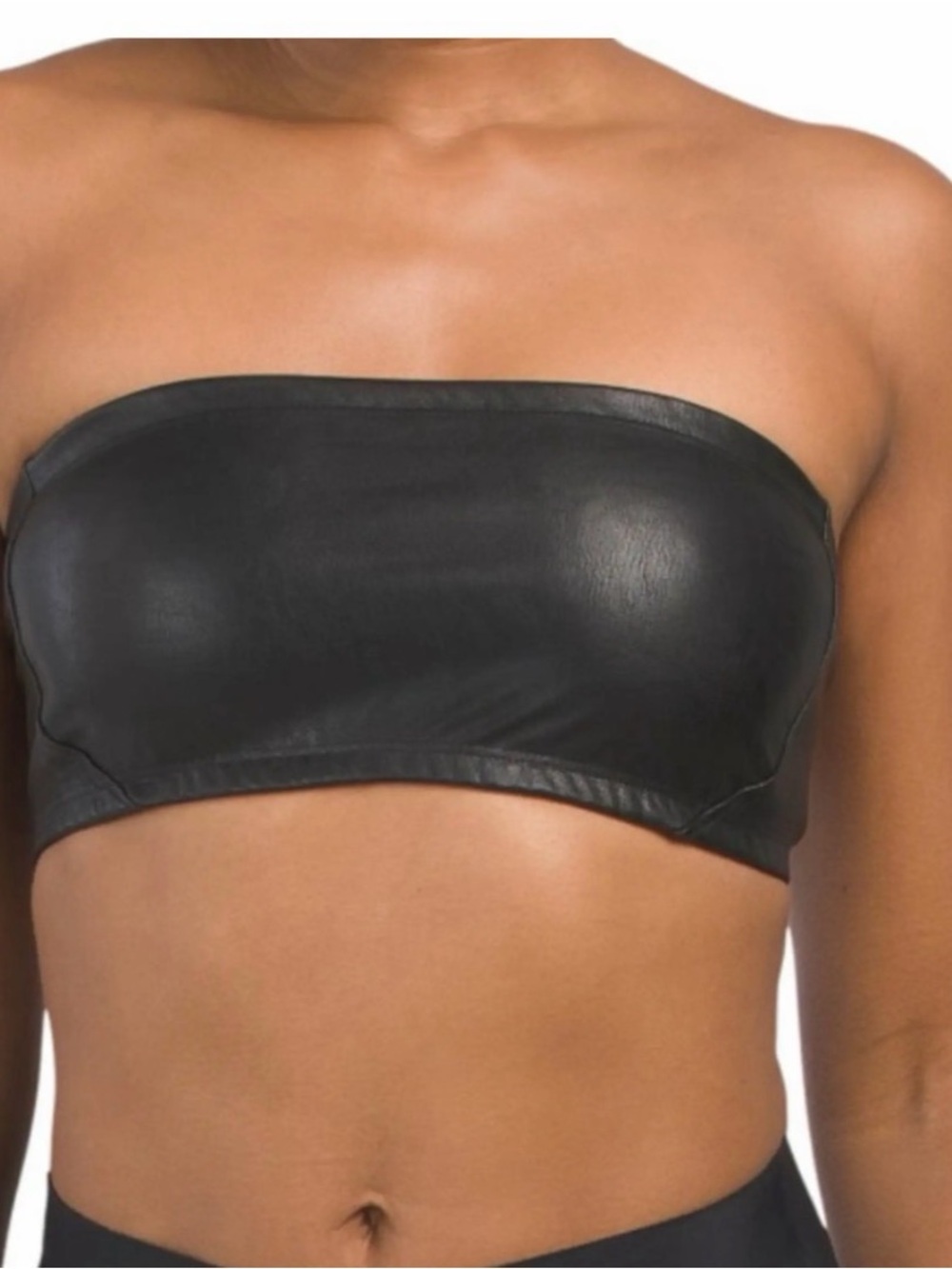 Strapless Black Faux Leather Bandeau Top